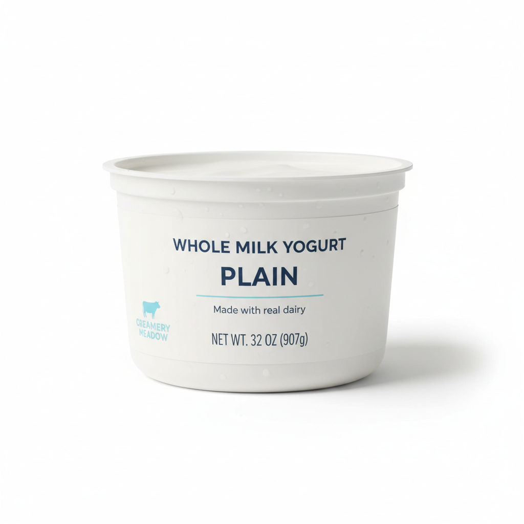 Plain whole milk yogurt container